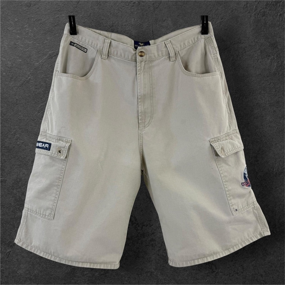 Wu Wear Cargo Shorts Mens 36 Beige Canvas Hip Hop Y2K Utility VTG